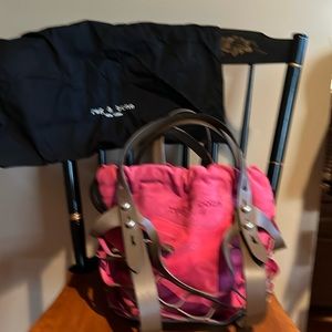 Rag and Bone cranberry colored suede tote with leather netting and removable bag